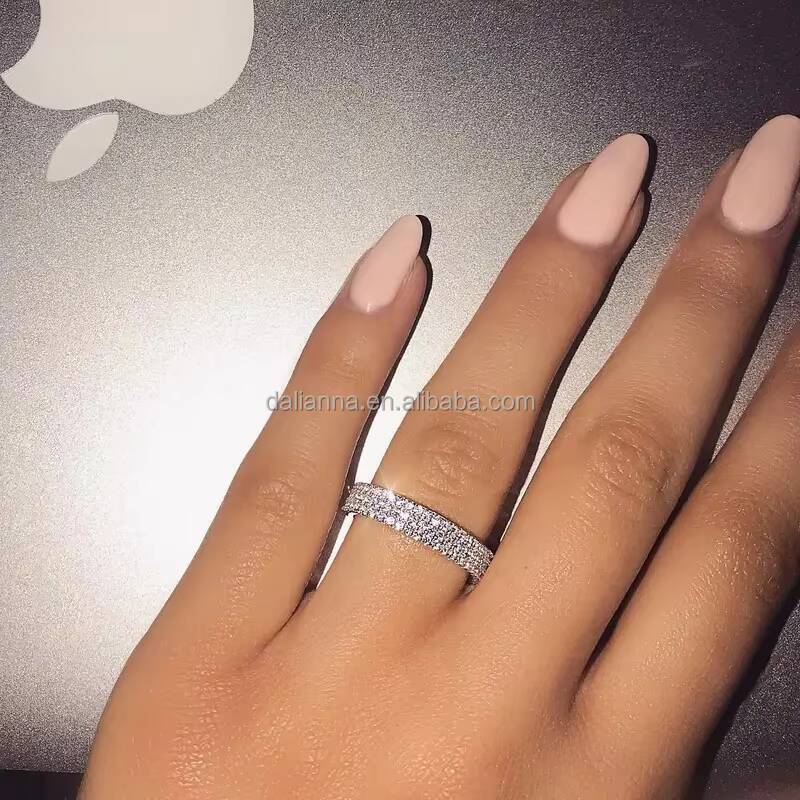 Simply Elegant 3 Ctw Three Row Cluster Moissanite Gemstones Sparkling Ice Brilliant Round Cut Full Eternity Wedding Silver Ring