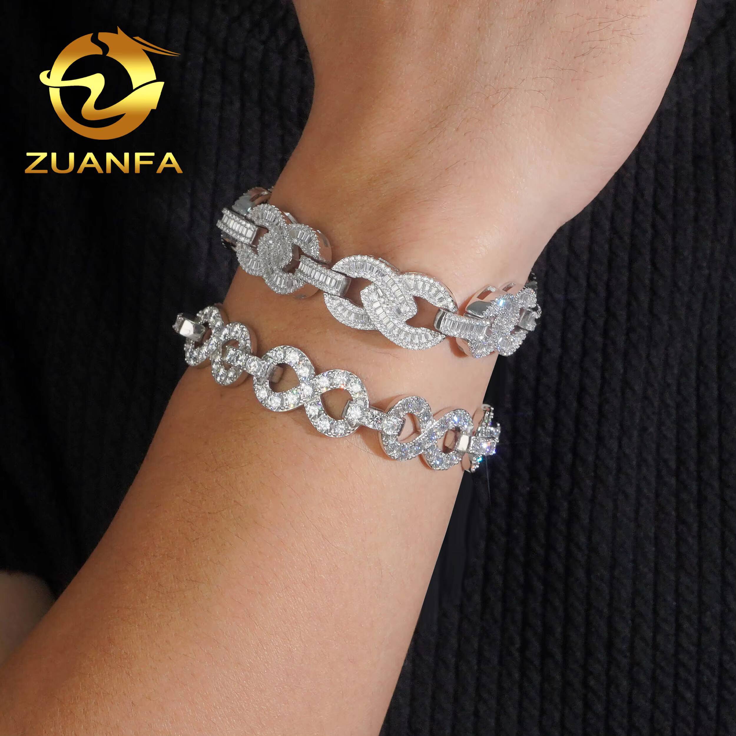 Hip Hop Jewelry 13mm 15mm VVS Moissanite Cuban Link Bracelet 925 Silver Pass Diamond Tester Infinite Moissanite Bracelet