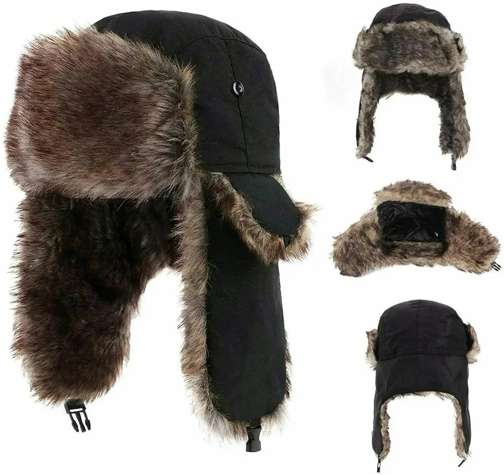 Unisex Warm Mens Women Trapper Cap Trooper Earflap Winter Flaps Ski Hat Bomber Hats Russian Ski Hat Faux Fur Hats 251029