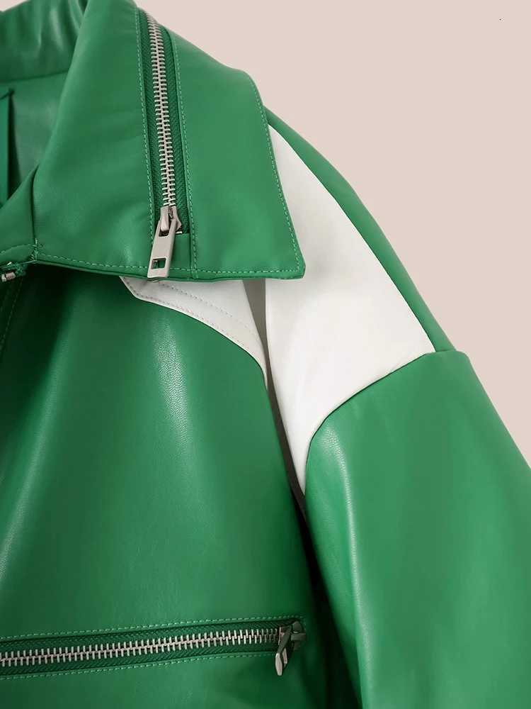 Mauroicardi Spring Autumn Oversized Green and White Patchwork Pu Leather Jacket Men with Many Zippers Luxury Designer ClothesT251029