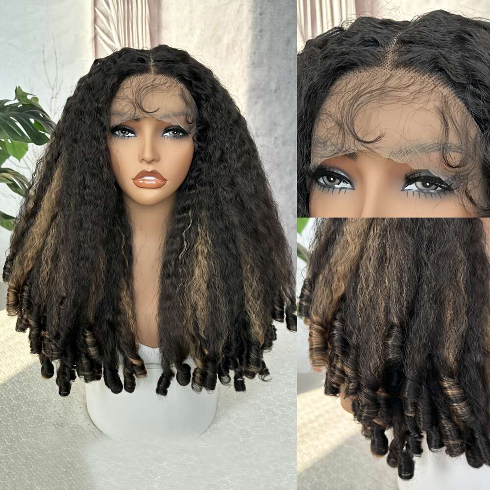 Women, Brown, 22.0Inch, High Temperature Fiber, 150% Density, 13*4*1 Area, Transparent Lace Front T-Part, Versatile Curly Ends, Basic Style