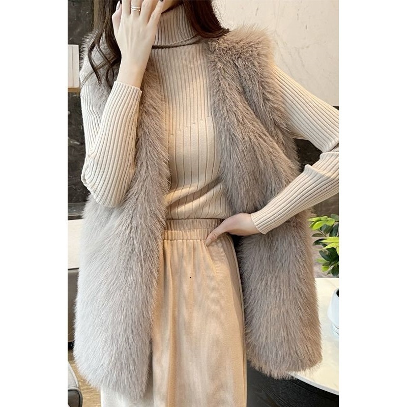 Autumn Winter Fur Vest Women Thicken Warm Plush Sleeveless Jackets Female Mid Long Waistcoat Woman clothing outwear 241031