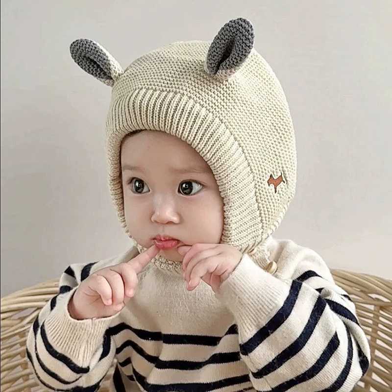 Baby Ear Protection Hat Cute Cartoon Toddler Hooded Beanies 636Month Boy Girl Winter Warm Headgear Knit Hats Kids Pullover Cap251028