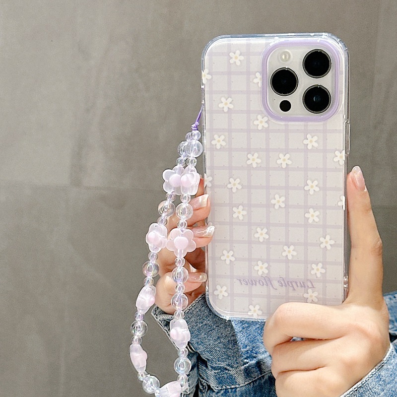 Fresh Purple Plaid Flower for Apple 17 iPhone 16 Protective Cover 15 Pro Max Case 14