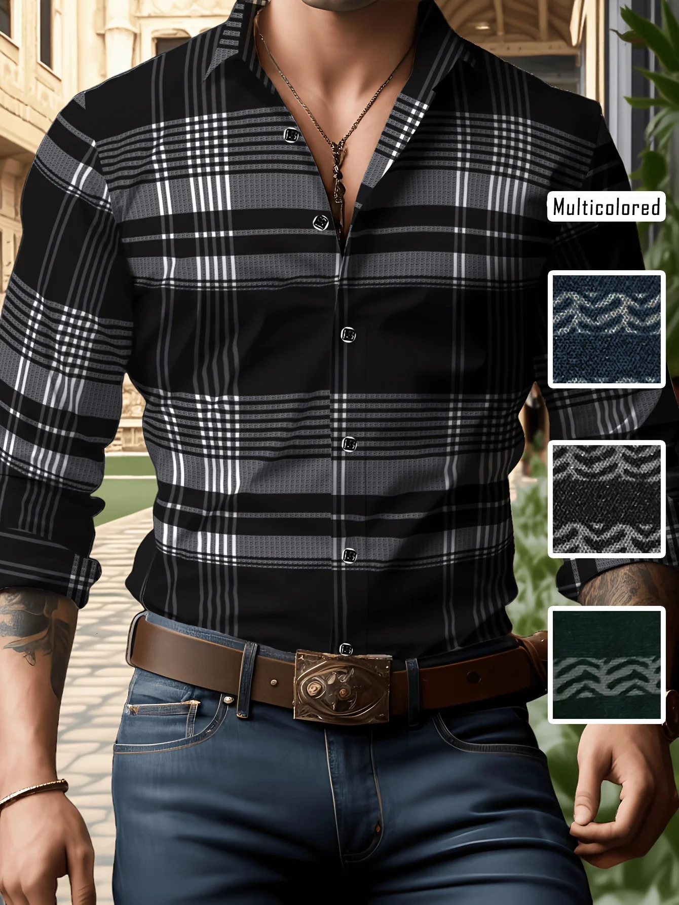 Mens Long Sleeve Dress Shirt Slim Fit Business Formal Classic Striped Color Office Wedding Party Wear for Men 251029