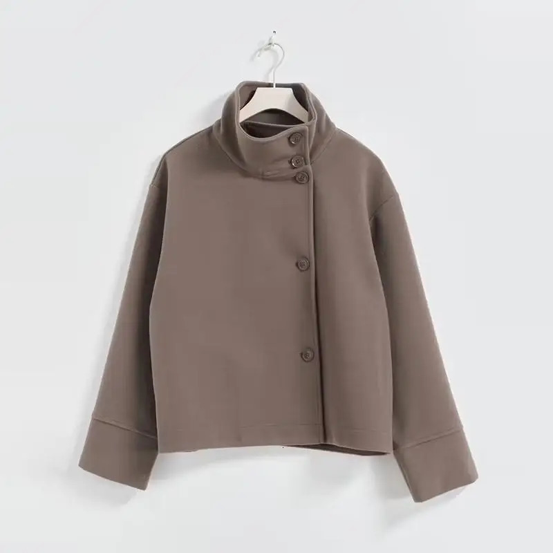 Women Vintage Woolen Blended Jacket Single Breasted Long Sleeve Stand Collar Coat Autumn Lady Street Short Outerwears 251028