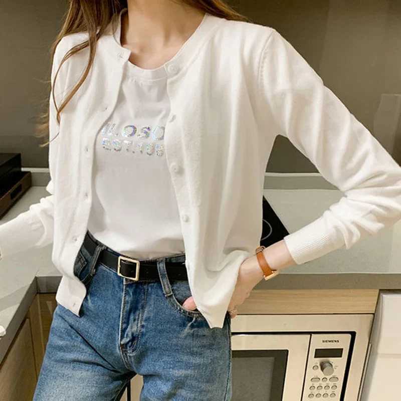 2025 Autumn Knitted Cardigan Jacket Women Cardigans Round Neck Casual Woman Solid Color Slim Korean Jumpers FemaleT251028