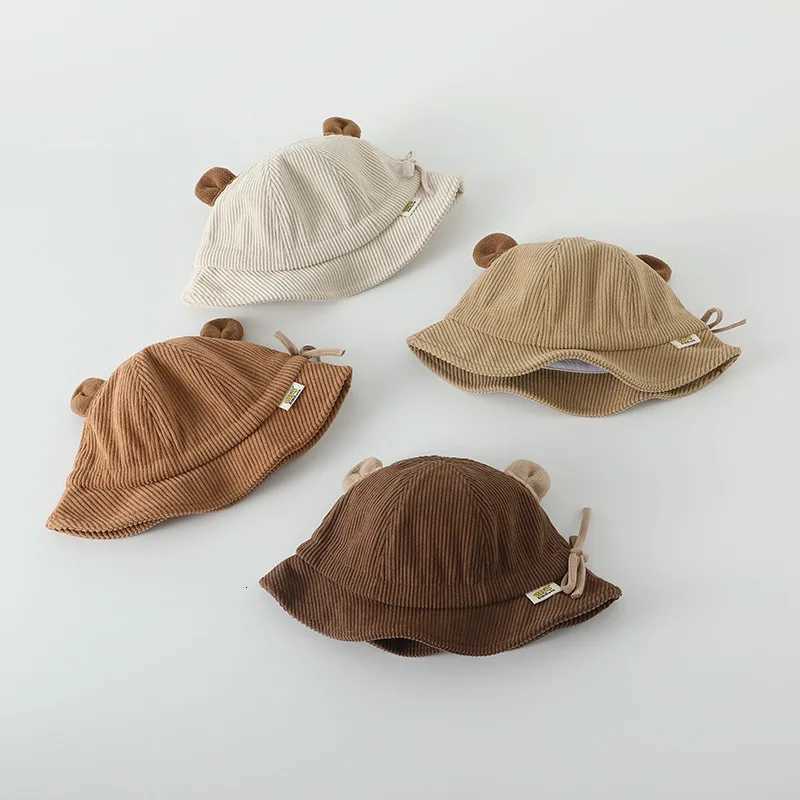 Autumn Kids Corduroy Basin Cap Cartoon Ears Baby Fisherman Hat 836M Boys Girls Children Sunshade Visors Cute Bear Bucket Hats251028