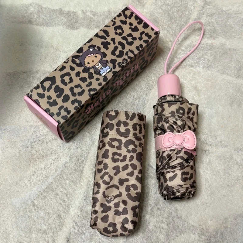 Sanrio TBH Sanrio Hello Kitty Umbrella Leopard Print All Weather Sun Portable Umbrella Anime Cartoon Kawaii Cute Girl Birthday Gift L251029