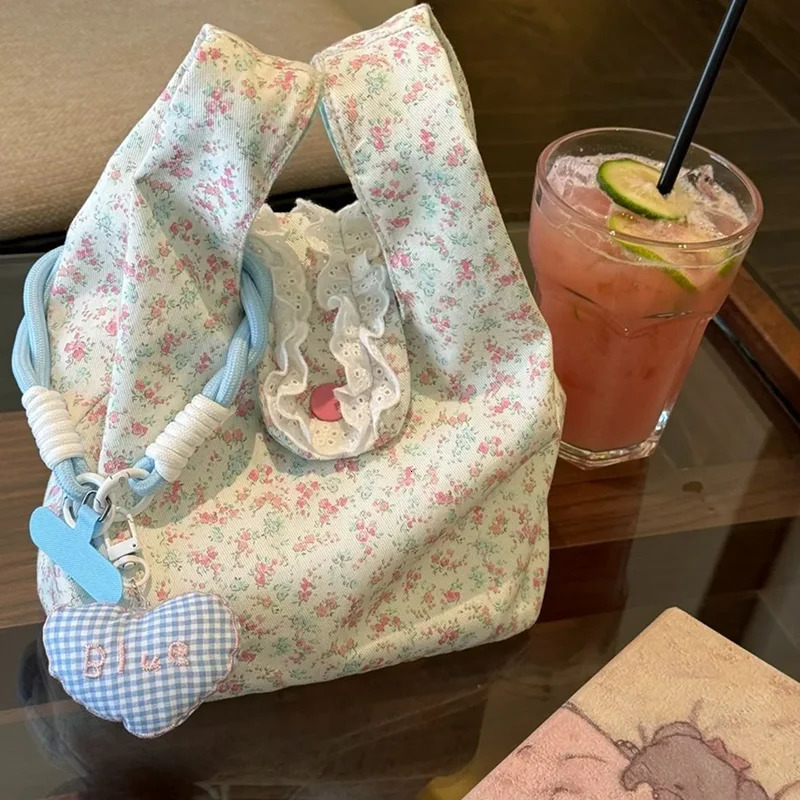 Miyagawa Floral Tophanld Bags for Women Korean Cute Portable Commuting Handbag 251029