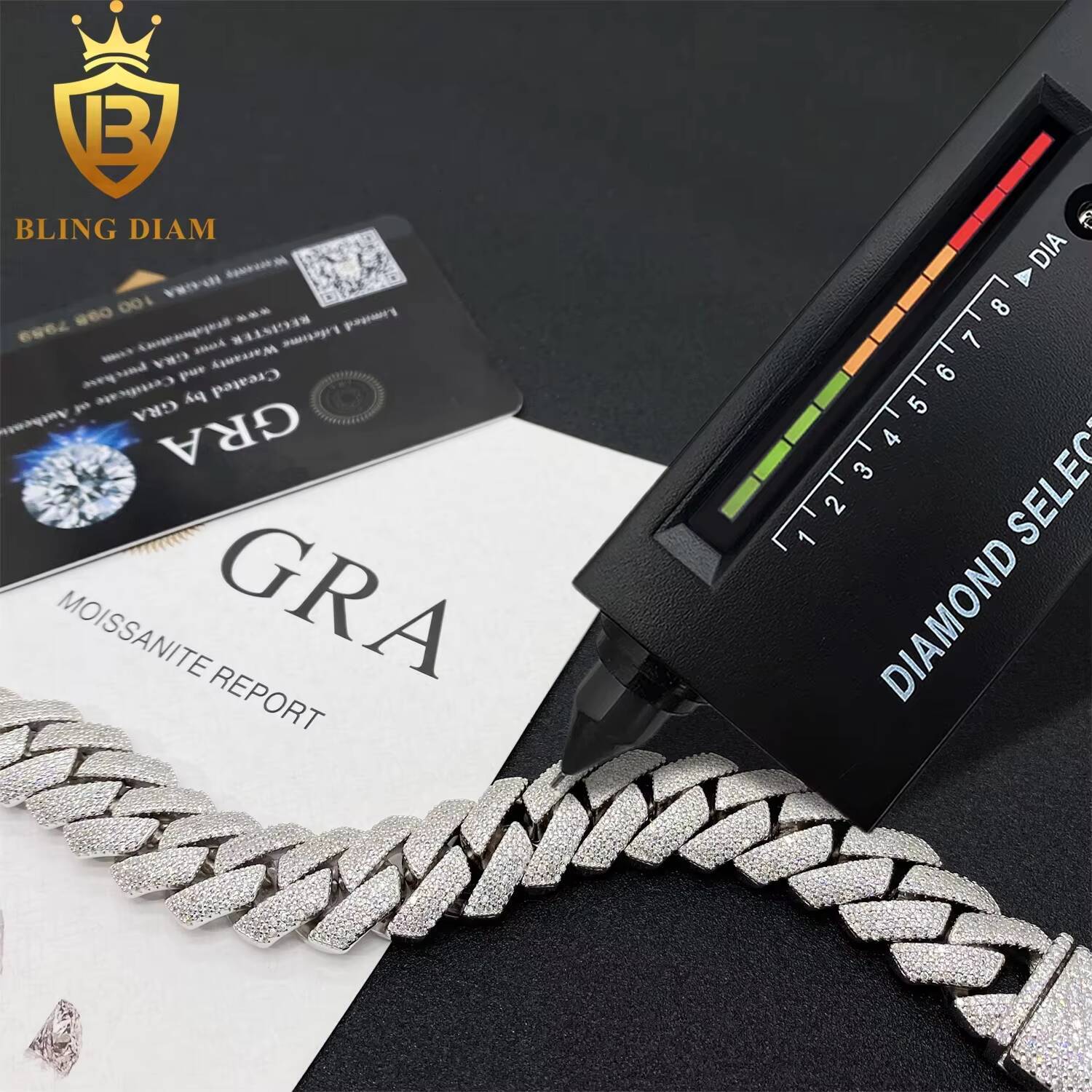 Stylish 925 Silver Cuban Link Bracelet with 15MM Diamonds for Wholesale Factory Bracelet Men