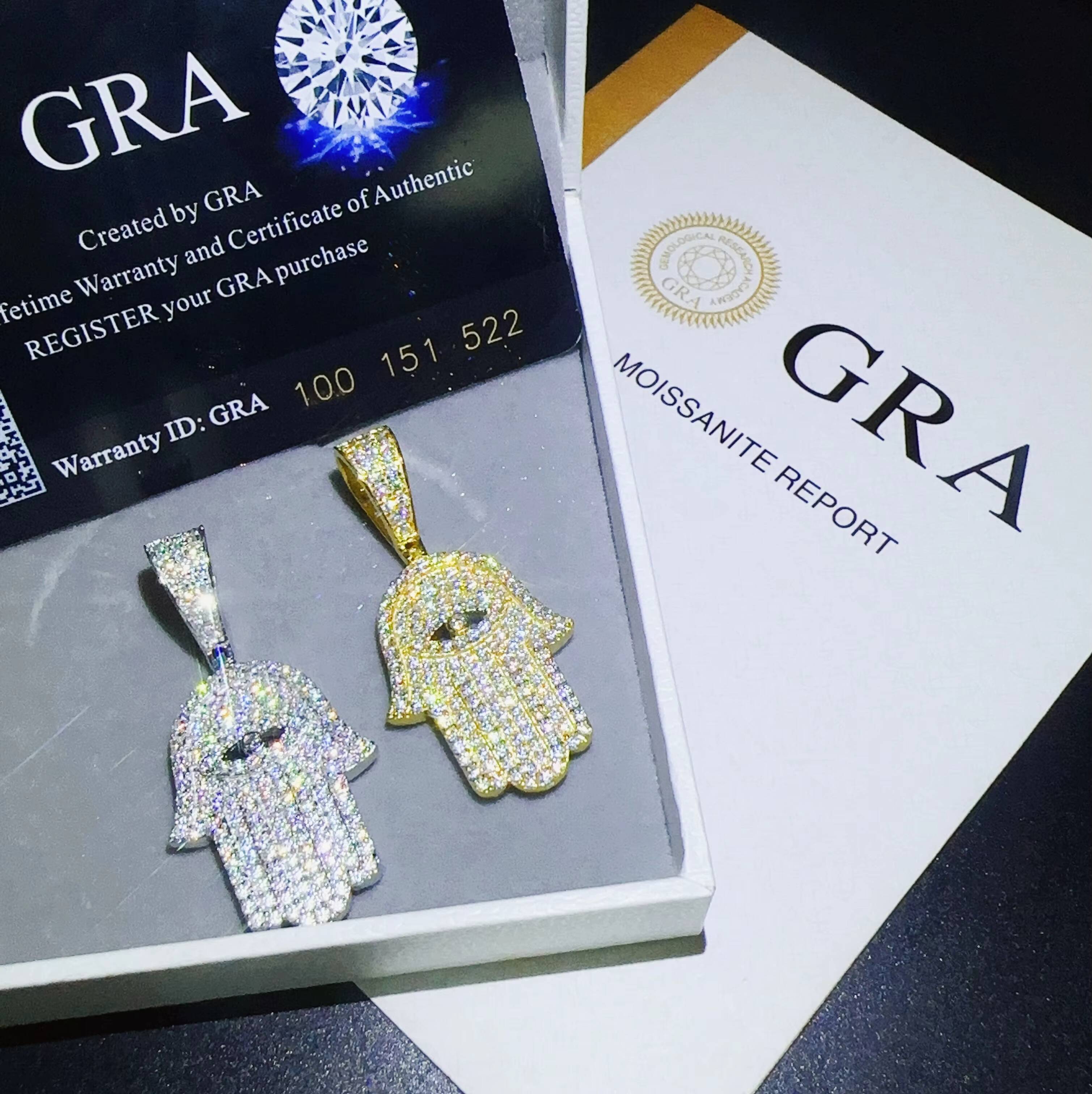 Sterling Silver 925 Jewelry Moissanite Hamsa Hand Pendant VVS Diamond Iced Out Pendant Hip Hop Pass Tester