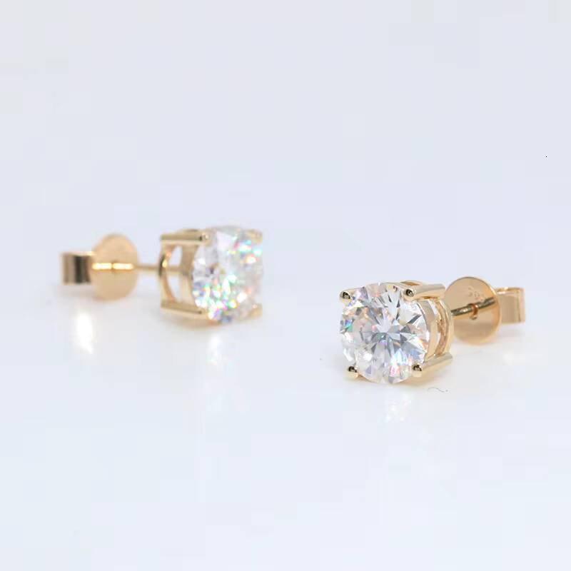 Fashion Jewelry One Carat Silver Earrings 925 Sterling Stud 14k Yellow Gold Diamond Moissanite Gold Earrings for Women