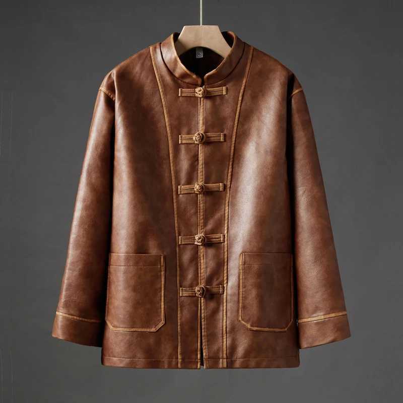 2025 Autumn Men Pu Motorcycle Jacket Men Leather Jackets Men ChinaChic Vintage Casual Bomber Jacket Male Oversized Loose CoatT251029