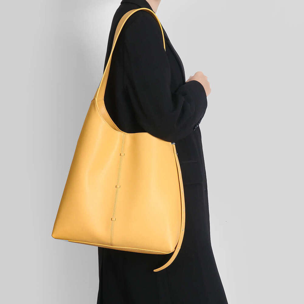 Women Genuine Leather Tote Bag Large Capacity Handbag With Elegant Yellow Color Options, Detachable Crossbody Strap Snap Closure