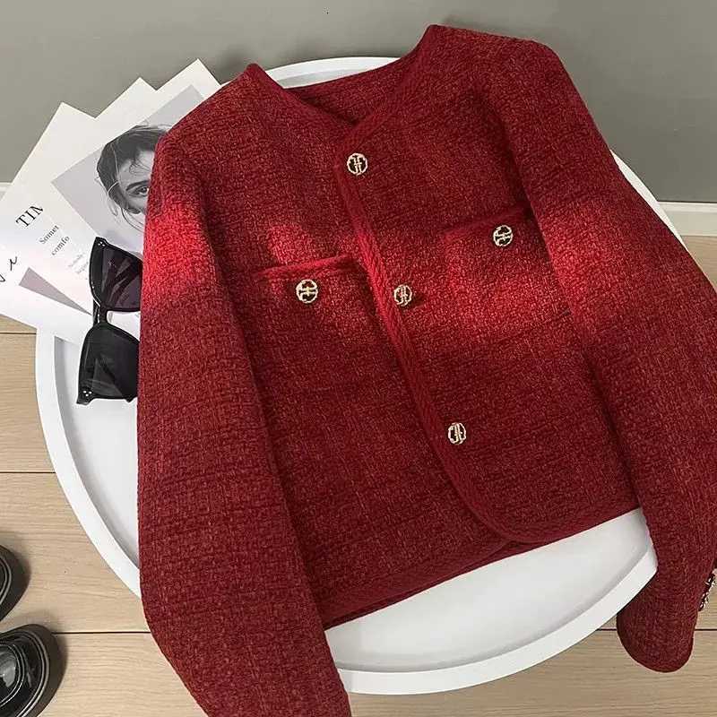 Autumn Winter Womens Tweed Jacket Single Breasted High Street Red Jackets French Casual Fashion Female Cotton Padded Coat1 Y251105