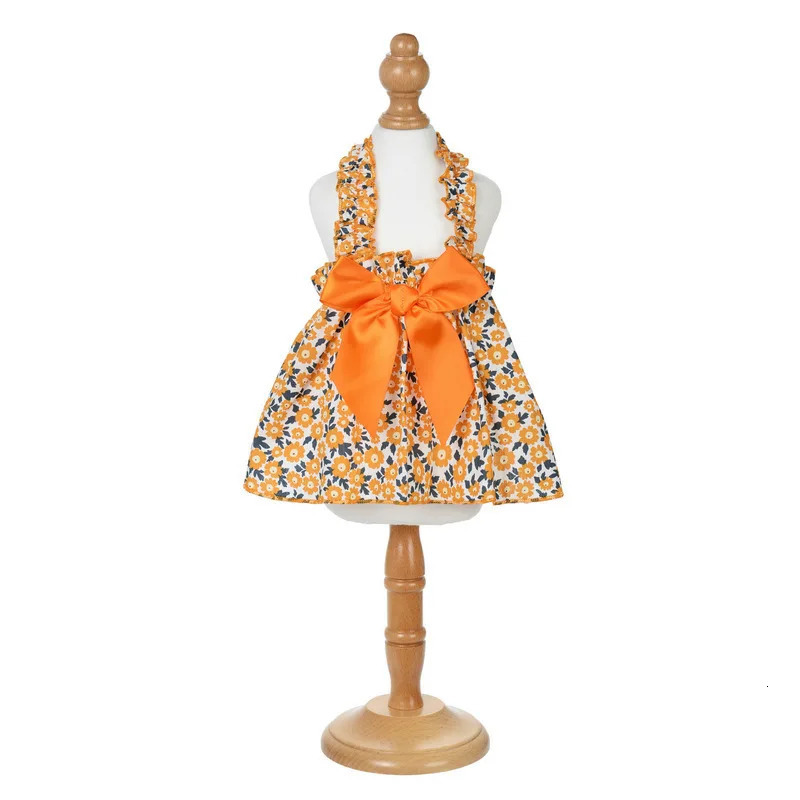Breathable Skirt Dress for Cat Summer Orange Flower Soft Bowtie Elastic Tshirt For Kittens Pajamas For Cat Supplies 251029