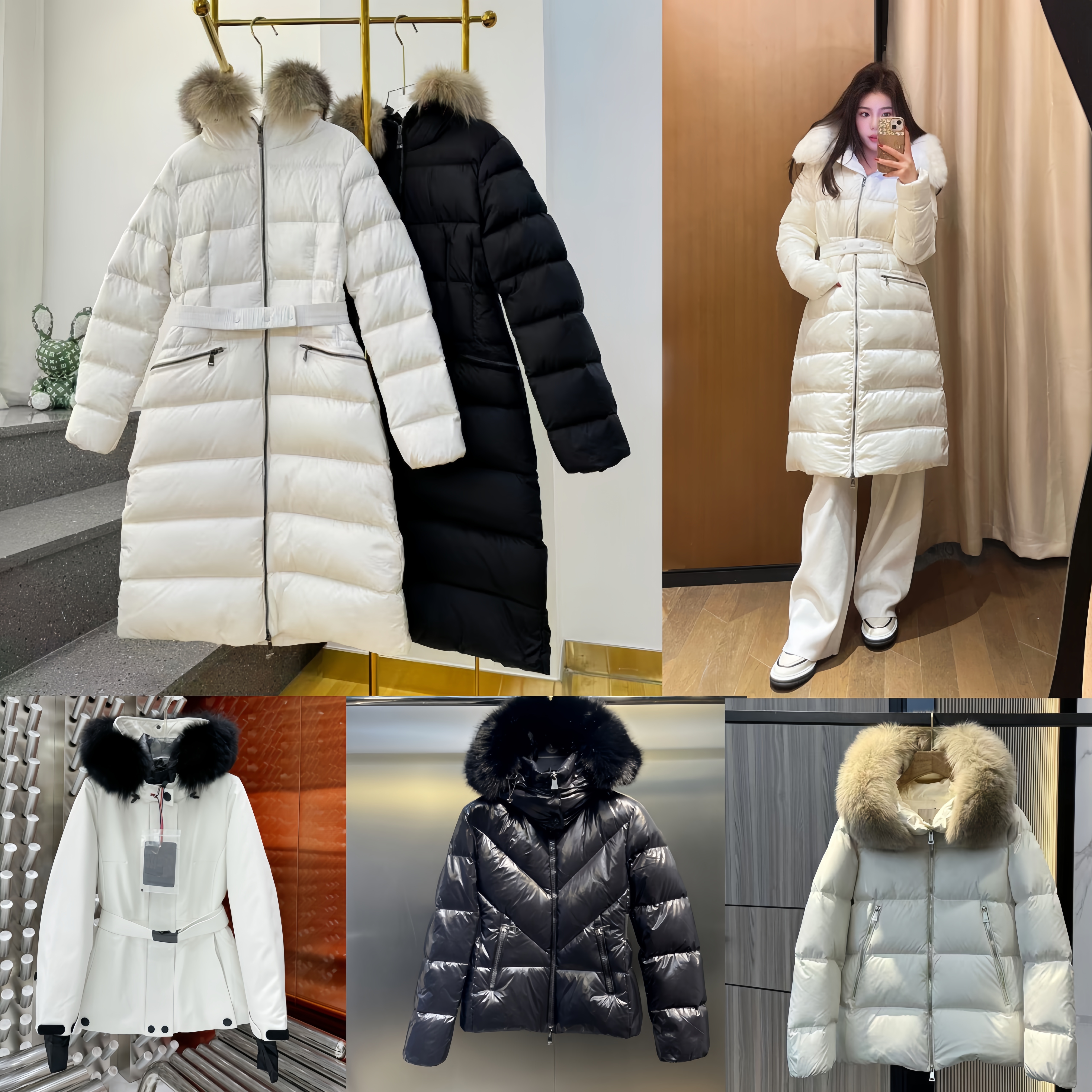 Designer Winter Women's down Jacket Fur collar Embroidered Boed badge Warm Fashion Jacket with Belt Women's cotton coat with large pockets tucke With tag, with label