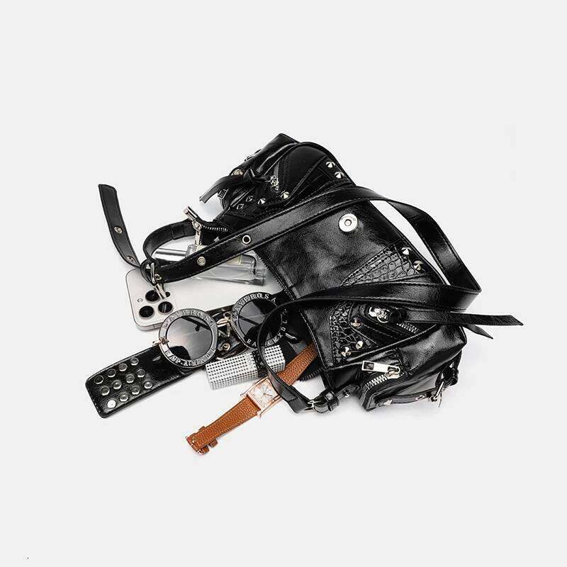 Punk girl rivet armpit solid color PU motorcycle style single shoulder diagonal cross bag