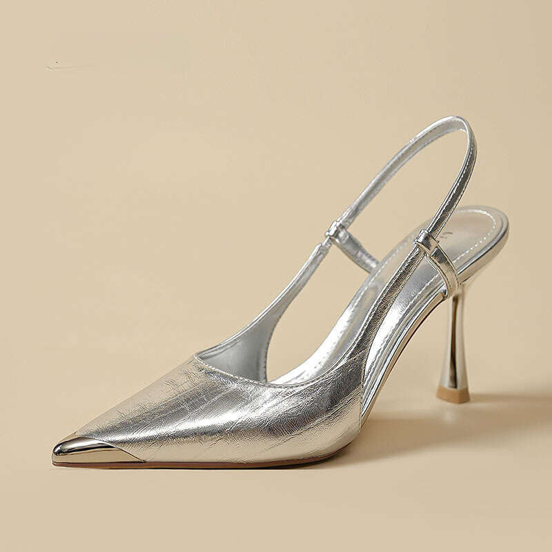 Silver Sandals for Designer Shoe Women 2025 New French Style Elegant High-end Closed Toe Backless Dress Shoes with Thin High Heels