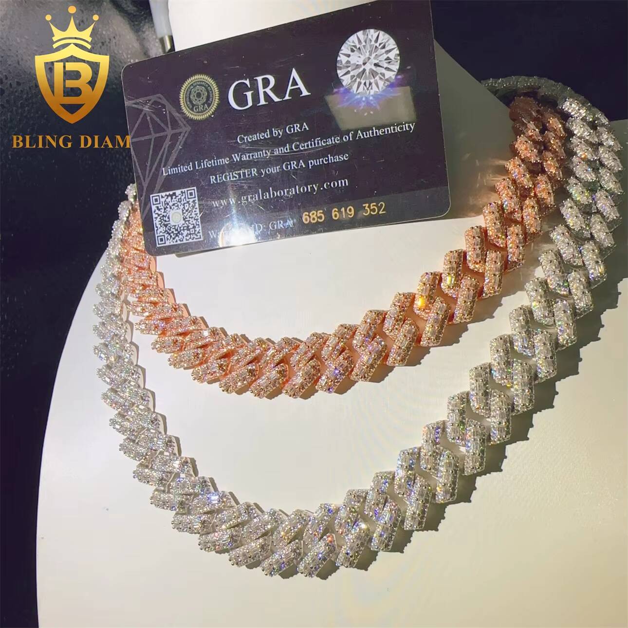 Luxury Fashion Hip Hop VVS Moissanite Diamond Fine Jewelry Miossanite Iced Out Necklace 16mm Miami Cuban Link Chain