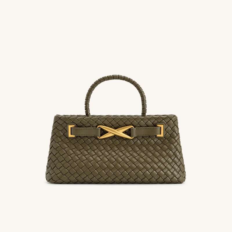 2025 New Woven Genuine Leather For Women Capacity Shoulder Bag With Kiss Lock Closure, Versatile Commuter Style In Black, White, Red, Olive Green