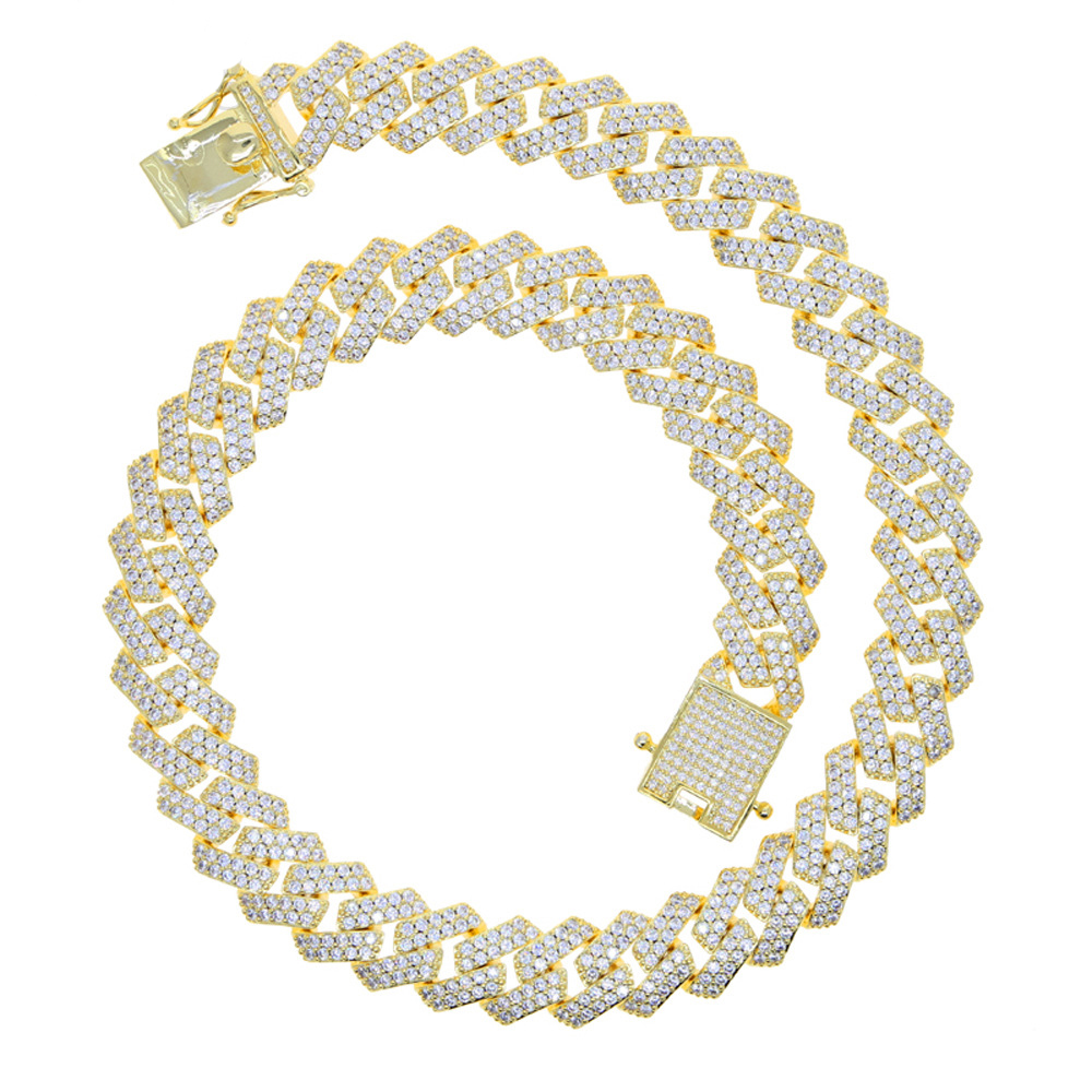 15mm Hip Hop TopBling Tennis Chain Choker Colorful 5A Zircon Cuban Chain Necklace Real Gold Plated Jewelry
