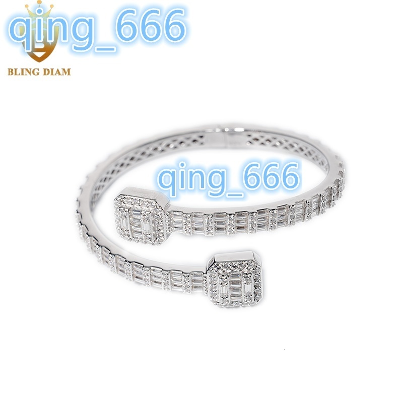 Fine Fashion Jewelry 6mm Open Square Bracelet 925 Sliver Iced Out Baguette Moissanite Cuban Link Bracelets