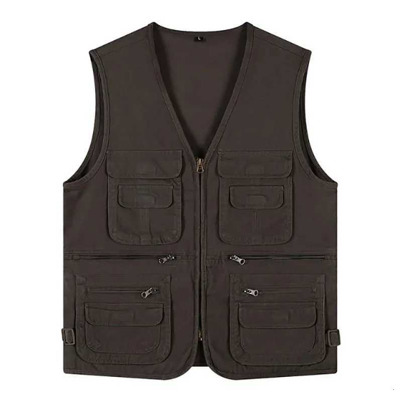2024 New Fishing Male Casual Summer Big Size Cotton Sleeveless Vest With Many 6 Pockets Men Multi Pocket Photograph Waistcoat W251029