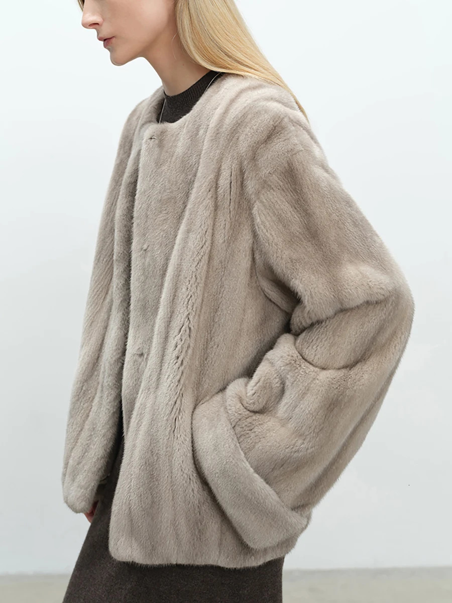 Lautaro Autumn Winter Short y Elegant Thick Warm Soft Brown Faux Mink Fur Coat Women Long Sleeve Modern Chic Fluffy Jacket 251028