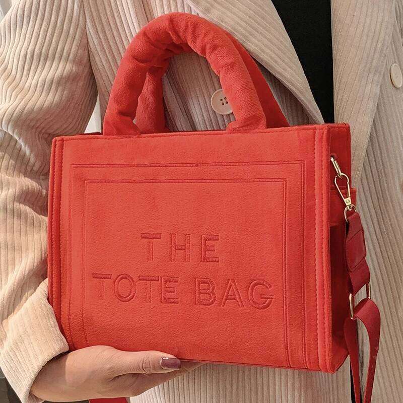 2025 Women's Red Flannelette Tote Letter Print Original Square Handbag Shoulder Bag For Female Vintage Ladies Crossbody Bags