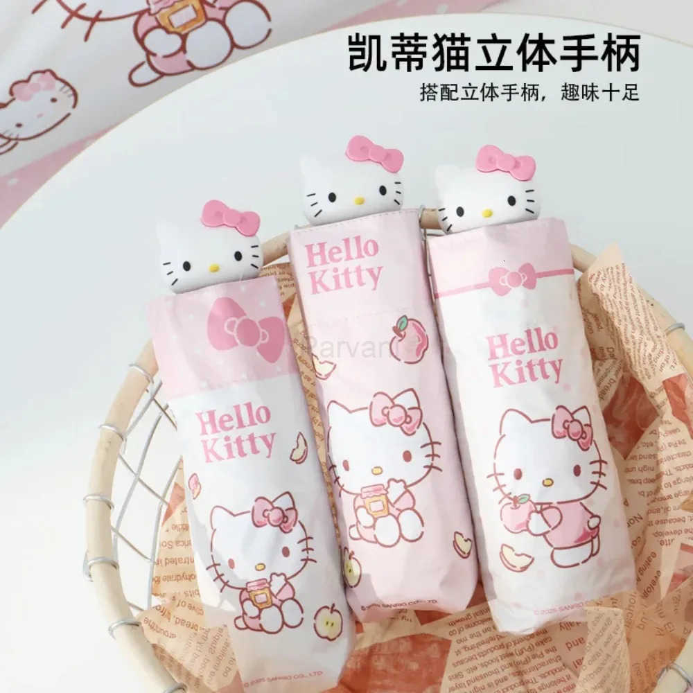 Sanrio Sanrio Hello kitty 3D Five Fold Umbrella Cute Cartoon Cute Girl Heart Clear Rain Dual purpose Umbrella L251029