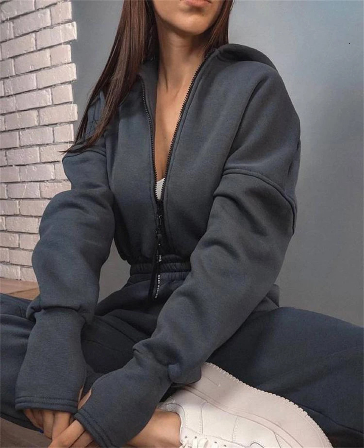 ladies fall and winter onepiece sweatpants suit Zipup hooded Jumpsuits tracksuit Sportswear 251029