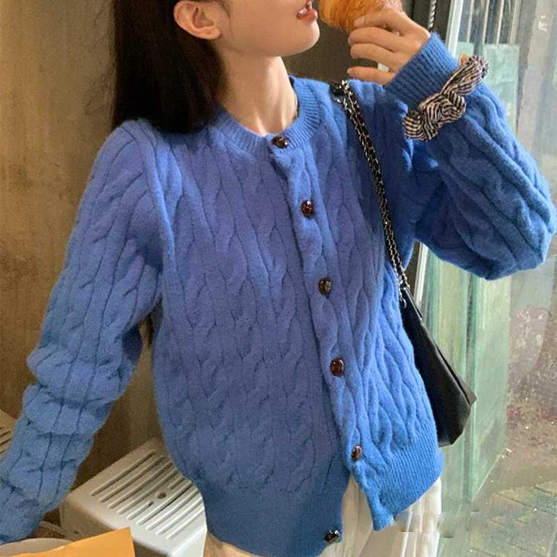 Korean Retro Style Button Knitted Cardigan Womens Autumn New ONeck Long Sleeved Knitted Top Sweet Soft Sweater JacketT251028