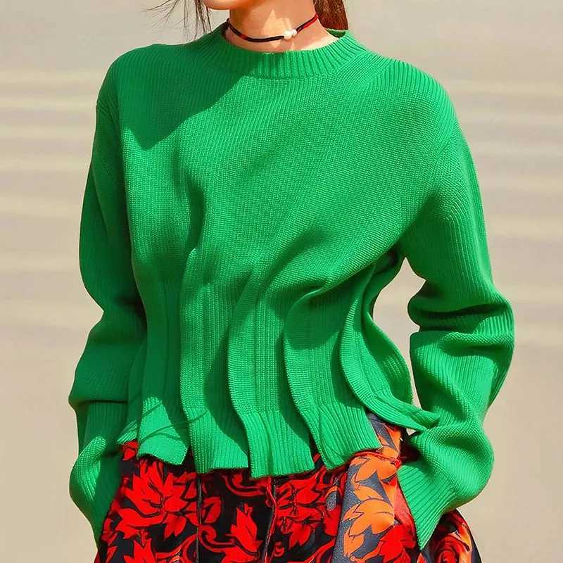 Woman Clothes Autumn Fashion O Ribbed Collar Ruched Knitted Sweaters Casual Solid Color Long Sleeve Slim Knitwear Tops Pullovers J251029