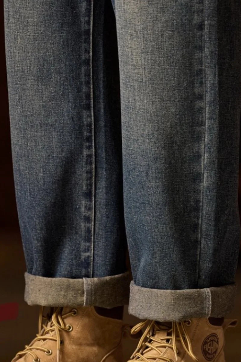Mens Elastic Waist Jeans Relaxed Fit Mens Blue Jeans with Elastic Waist with Zipper and Button 251029