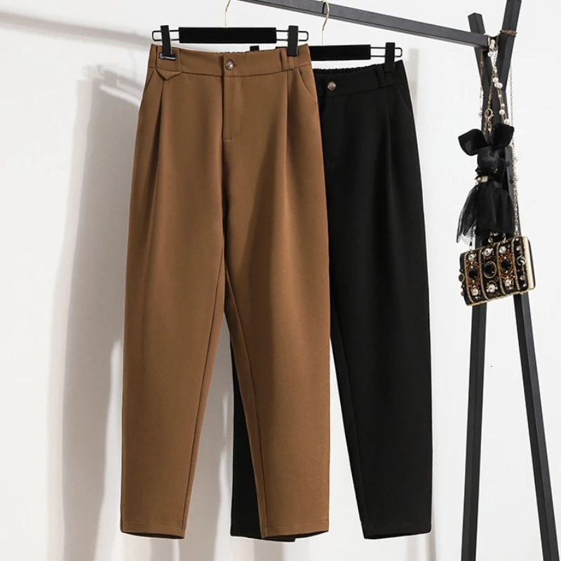 Female Solid Color Casual Trousers Autumn Winter Suit Pants Ladies Pockets Straight Plus Size Ankle Length 251029