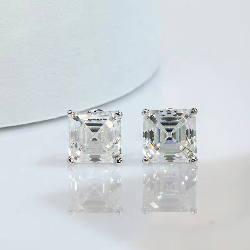 Fine Women Jewelry Moissanite Earrings 925 Sterling Silver Gra Certified VVS 1ct 25 Carat Asscher Cut Moissanite Stud Earrings