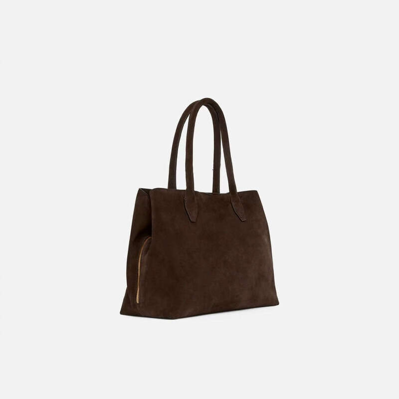 Genuine Leather Bag Frosted Suede Tote Large Capacity Commuting Handbag Work Shoulder Bag