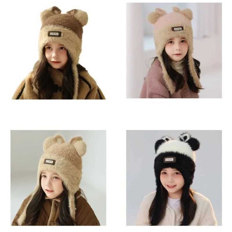 2024 Winter Plush Knit Beanie Hat for Girls Cute Ear Protection Pullover Hats Outdoor Windproof Kids Thickened Warm Cap 310Y251028