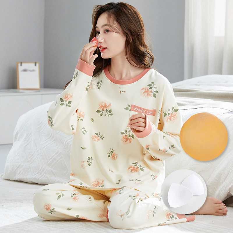 Womens Longsleeved Cotton with Corset Pajamas Homewear Ms Korean Version of The Cartoon Cute Casual Womens Clothing WomenT251029