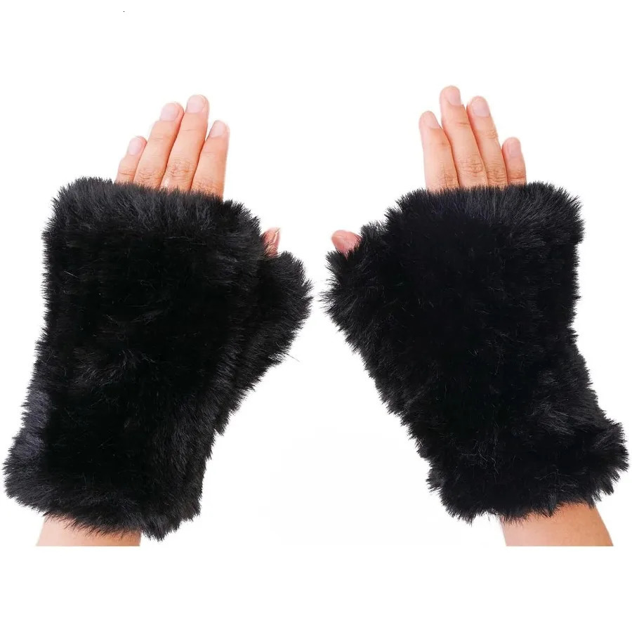 Women Faux Fur Fingerless Gloves Soft Winter Gloves with Furry for Outdoor Activities Ideal Winter Warm Costume Accessor 251029