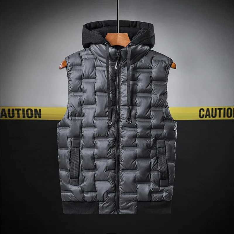 Autumn and winter trendy mens vest large sized loose hooded jacket for men warm sleeveless waistcoat W251029