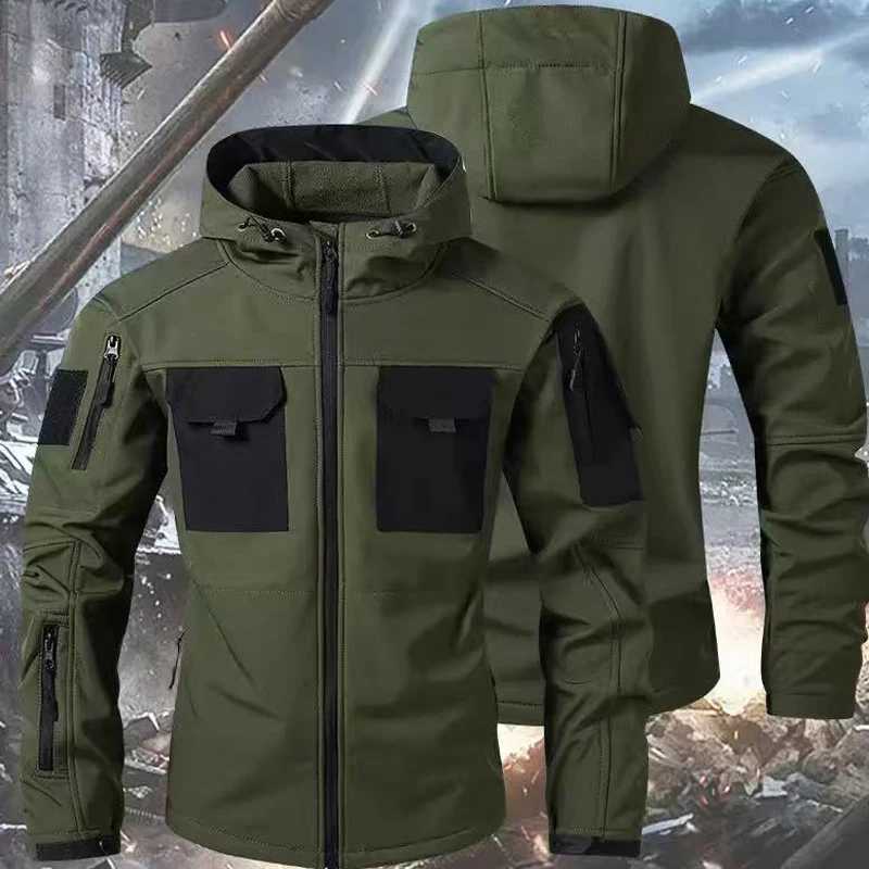 Mens Winter Autumn Warm Cargo Fleece Jackets Softshell Waterproof Hood Windproof Outdoor Coats Hiking Camping Climbing Casual J251029
