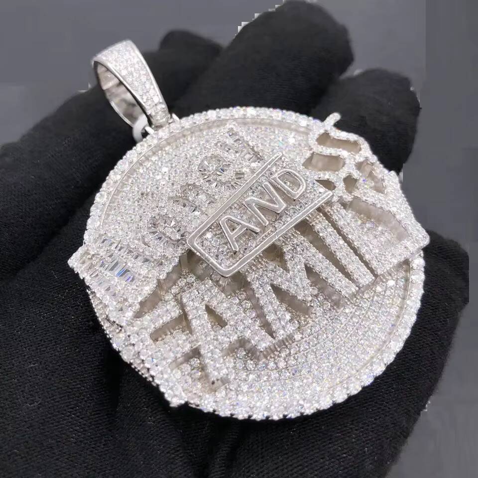 Hip Hop Iced Out Sparking Letter Money and Family Round Charm Bling Cubic Paved Pendant Necklace Men Jewelry