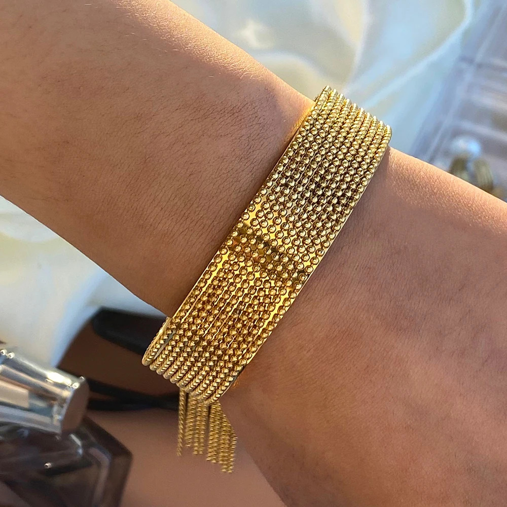 18k Gold Plated Stainless Steel Fashionable And Personalized Round Tassel Bangle Cuff Bracelet Bijoux Femme Waterproof Jewelry 251028