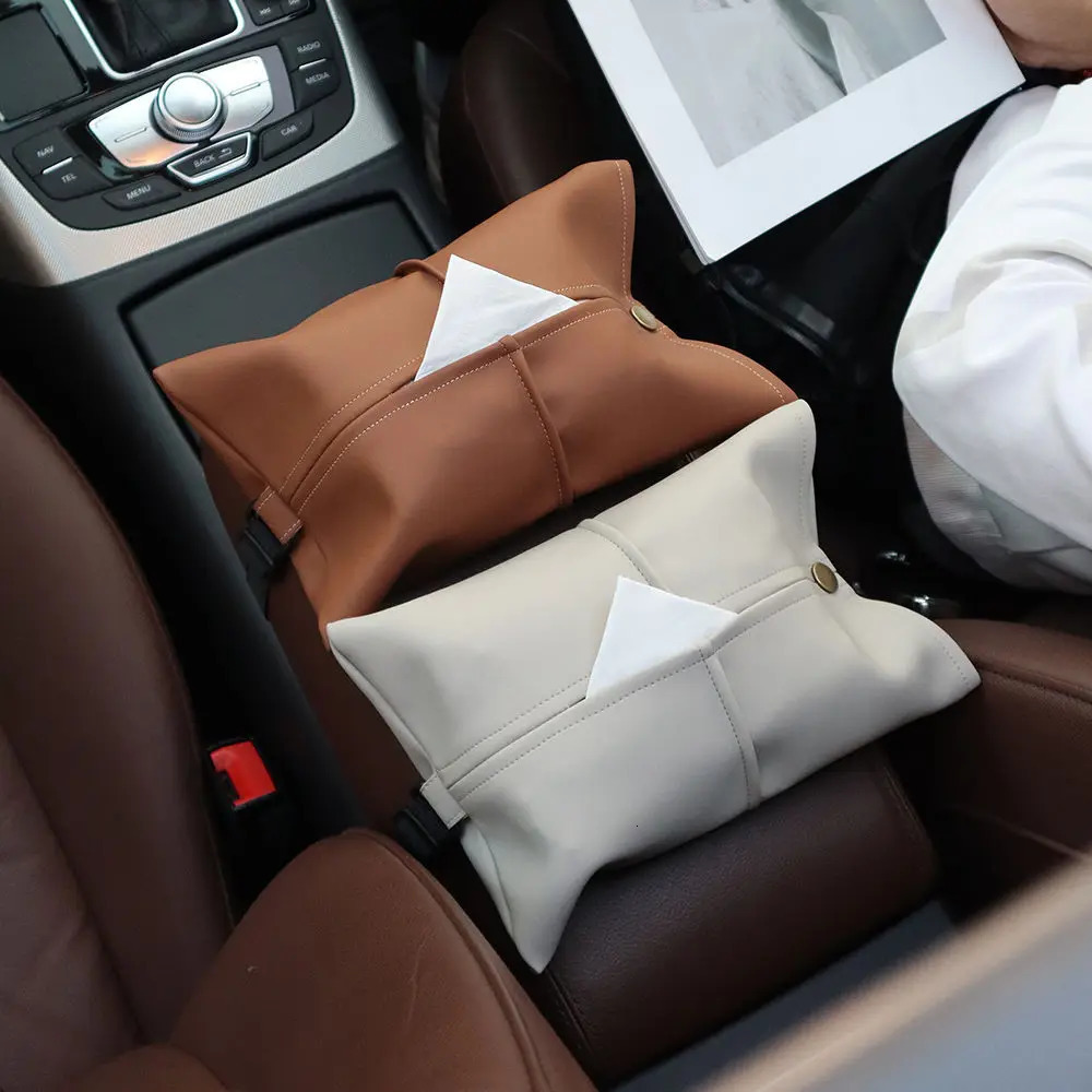 Car Tissue Box Leather Car Center Console Armrest Napkin Box Sun Visor Backseat Tissue Case Car mounted paper box tissue box 251029