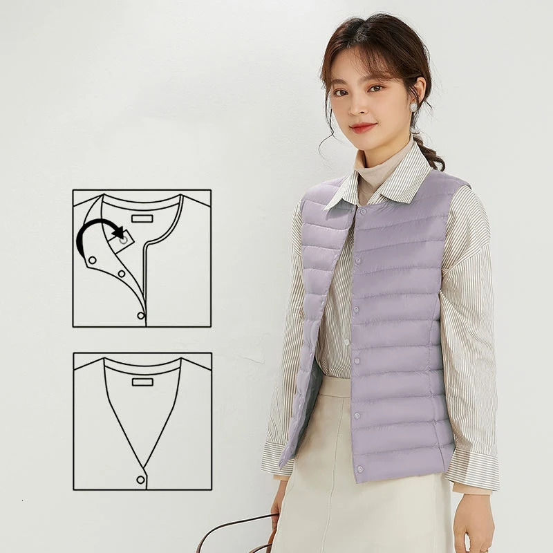 Women Sleeveless Puffer Vest Womens Ultra Light Down Vest Women Two Ways Waistcoat Portable Warm Sleeveless Winter Liner 251029
