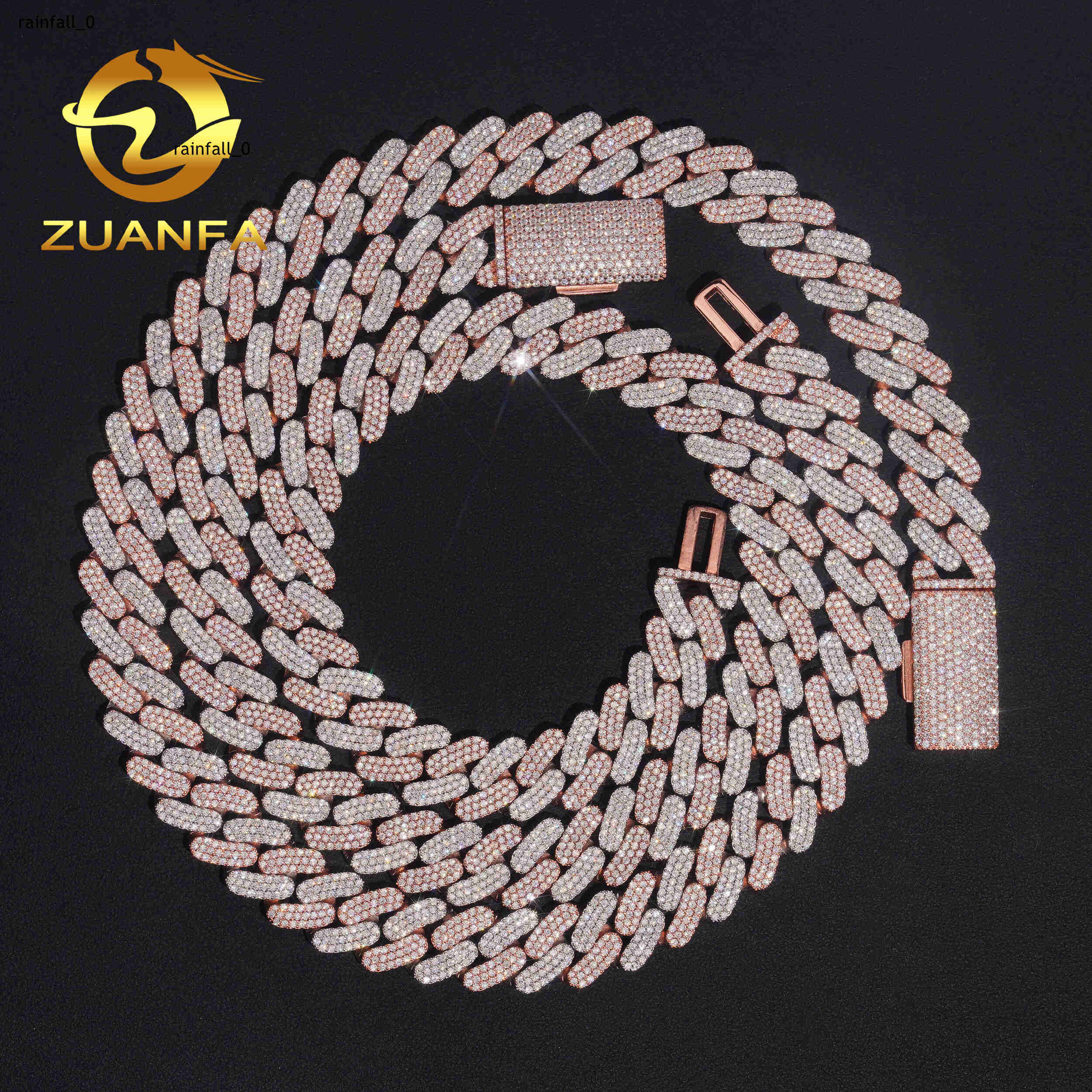 Pass Diamond Tester Iced Out Moissanite Hip Hop 16mm 3 Rows Two Tone Rose Gold 925 Sterling Silver Cuban Link Chain