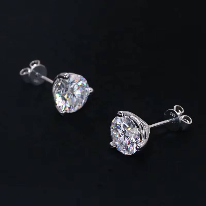 Fast Delivery Fine Jewelry 2 Carats Moissanite round Cut 14K Solid White Gold Earrings Trendy Three Prongs Design for Weddings